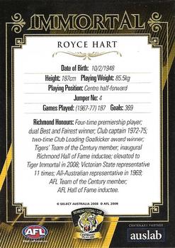 2008 Richmond Football Club Immortals #NNO Royce Hart Back